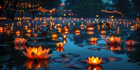 lotus flowers outdoors in nature. ai generated