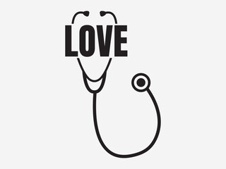 Stethoscope  With Love Typography Design, Stethoscope Design, Heart Shape Stethoscope, Typography Design with Stethoscope Heart Shape, Medical Typography Design, Nurse Typography