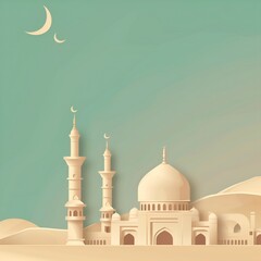 3D Illustration of abstract ramadan kareem mosque, arabic muslim mosques and minarets, religious eastern architecture, background.