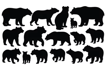 Fotobehang set of various black bear silhouettes on the white background © mobarok8888
