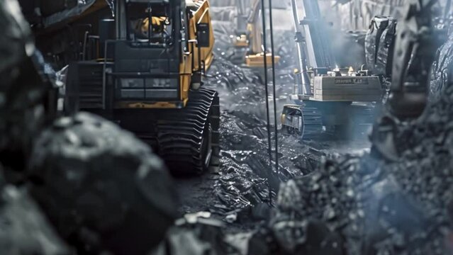 view of coal mining with heavy equipment operating