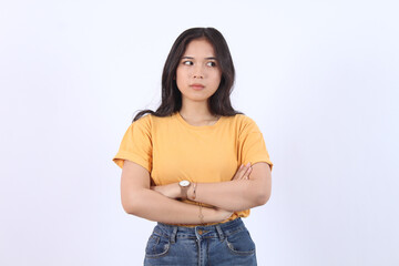 Beauty, people emotions and emotion face expression concept. Gloomy insulted timid Asian girl...