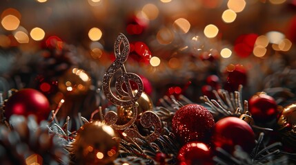 Holiday cheer captured with a shiny treble clef amidst jingle bells