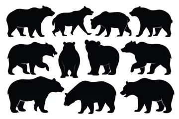 Foto op Plexiglas set of various black bear silhouettes on the white background © mobarok8888