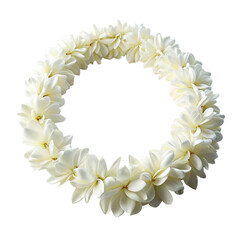 White lei flower in circle isolated on transparent background.