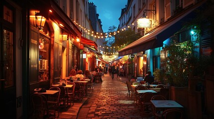 Eateries in the Parisian Latin district after dark. - 771998395