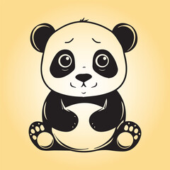 Giant panda is a sitting vector illustration in black and white
