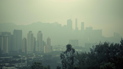 Fototapeta na wymiar city buildings smog weather,created with Generative AI tecnology. 