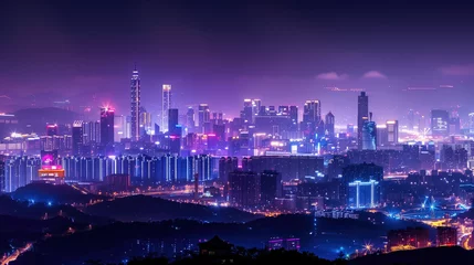 Zelfklevend Fotobehang China city architecture night scenery,created with Generative AI tecnology. © henvryfo