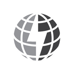 This is a simple logo of a globe with a flash lightning sign in the middle in neutral color for electricity related company logo.