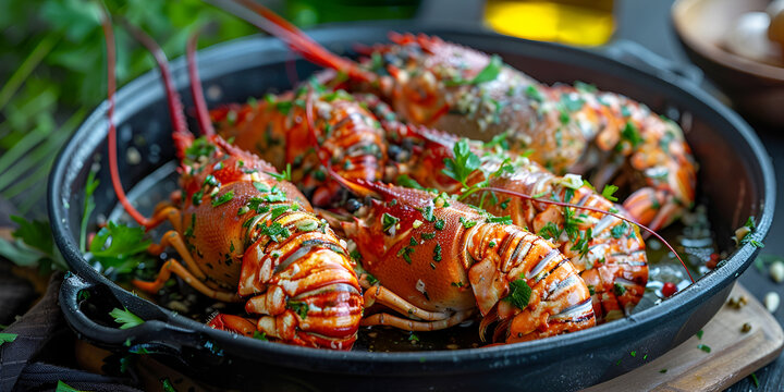 Garlic Crayfish gourmet food dish seafood. generative ai