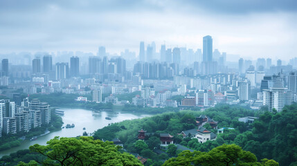 Obraz premium Chinese urban architectural scenery,created with Generative AI tecnology.