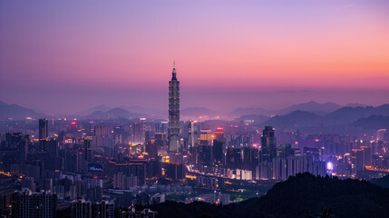 Fototapeta premium Chinese city architecture dusk landscape,created with Generative AI tecnology.