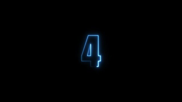 Abstract neon glowing countdown timer from 6 seconds royal blue animation. Black background 4k video.