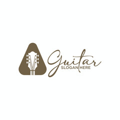 Guitar logo illustration for acoustic and electric guitar shop music festival guitar instrument logo