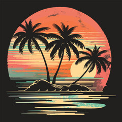 tree on the beach. Vector Illustration for Graphic T-shirt Design during the Summer Season