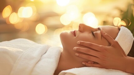 Obraz na płótnie Canvas Woman enjoys head massage at spa