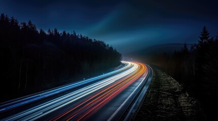 Long road with bright blue line in middle