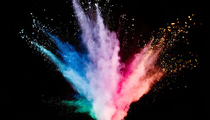 Explosion of colored powder isolated on black background. Abstract colored background - obrazy, fototapety, plakaty