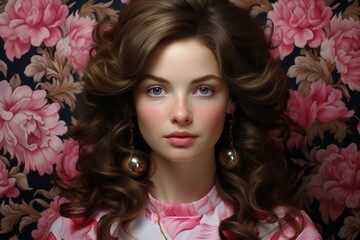 Naklejka premium 花と美女ポートレート,Generative AI AI画像