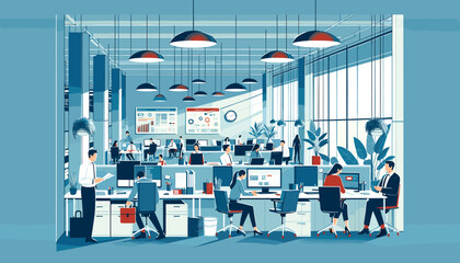 Image concept of an innovative workspace for creative professionals. Vector illustration.