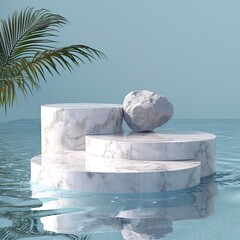 Podium water background product display scene 3d marble stand stone summer platform