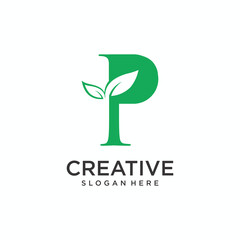 Letter p leaf logo design eco friendly concept natural leaf logo for agricultural products beauty