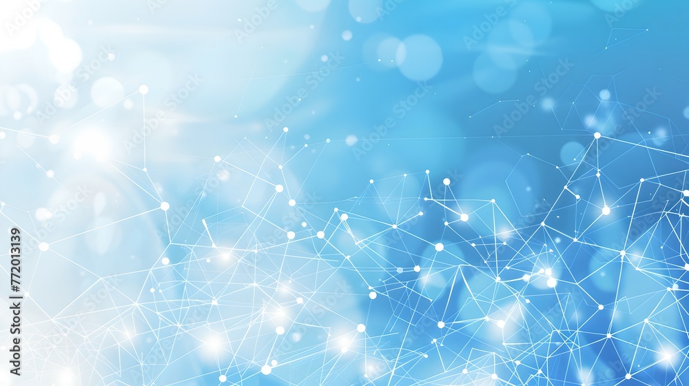 Wall mural abstract blue background with a network of connecting lines and dots, represents technology and conn