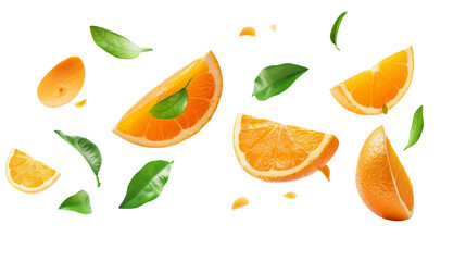 Flying orange pieces, isolated on a transparent background 