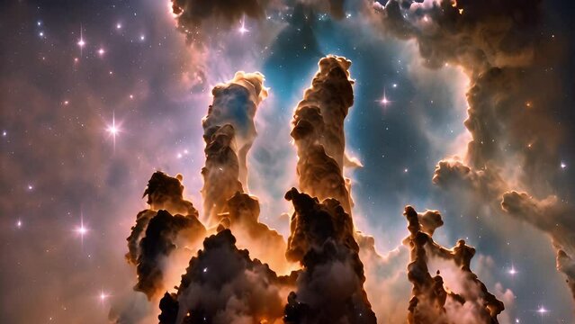 Eagle Nebula (M16), These towering columns of gas and dust are illuminated by starlight, showcasing the birthplace of stars