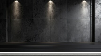 Wall with stage for product display on dark background 