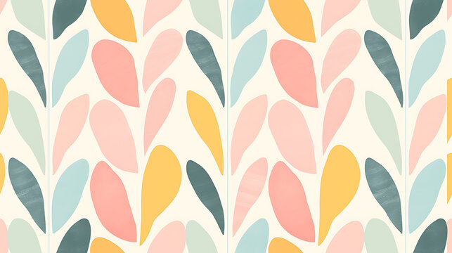 Colorful pastel pattern with leaves and flowers, vibrancy and nature's beauty. generative ai	
