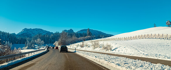 Alpine winter wonderland view near Eisenberg, Ostallgaeu, Bavaria, Germany
