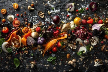 Captivating textures of ingredients forming an abstract culinary tapestry.