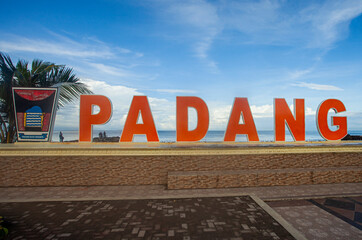 City sign of Padang City in Padang Beach, a popular tourist destination in the city of Padang, West Sumatra, Indonesia.
