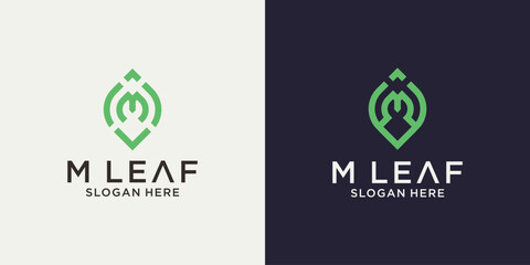 Logo letter m with a combination of leaf, for herbal, natural and fresh companies - obrazy, fototapety, plakaty