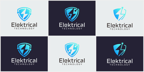 Shield logo design with a combination of flash thunder bolt, electric logo vector template