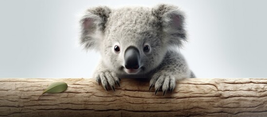 koala climb white background. isolated on white photo - realistic - obrazy, fototapety, plakaty