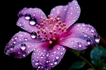 Lilac flower with dew drops close-up - obrazy, fototapety, plakaty