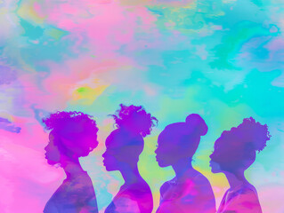 Diverse women profiles in a stylized illustration with vibrant colors