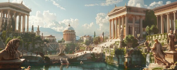 A digital Athens where ancient wisdom is preserved in a futuristic society - obrazy, fototapety, plakaty
