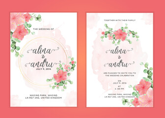Wedding invitation floral watercolor wedding invitation template with arrangement flower and leaves