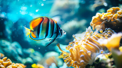Naklejka na ściany i meble Tropical Fish Swimming in Coral Reef