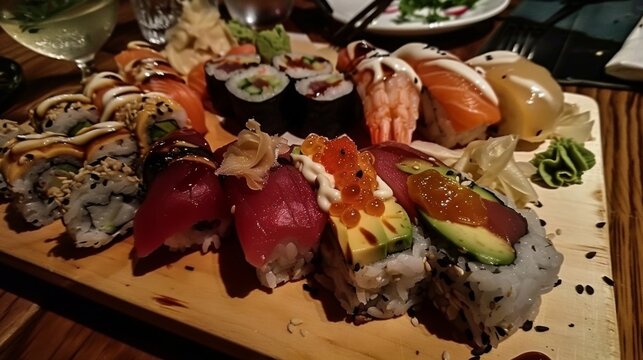 Antioxidant-rich meal featuring a variety of sushi