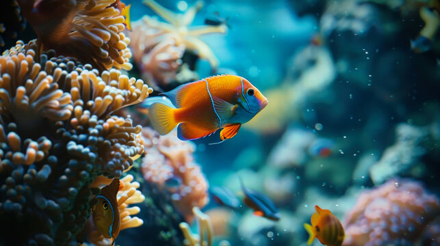 Tropical Fish Swimming in Coral Reef