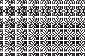 Fototapeta premium Geometric floral of seamless patterns. White and black vector backgrounds. Simple illustrations.