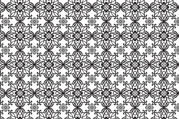 Geometric floral  of seamless patterns. White and black vector backgrounds. Simple illustrations.