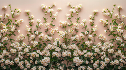 White jasmine flowers on the wall with copy space for text