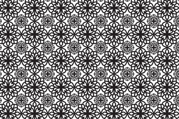 Geometric floral  of seamless patterns. White and black vector backgrounds. Simple illustrations.