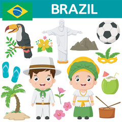 Cartoon Brazilian couple wearing traditional costumes